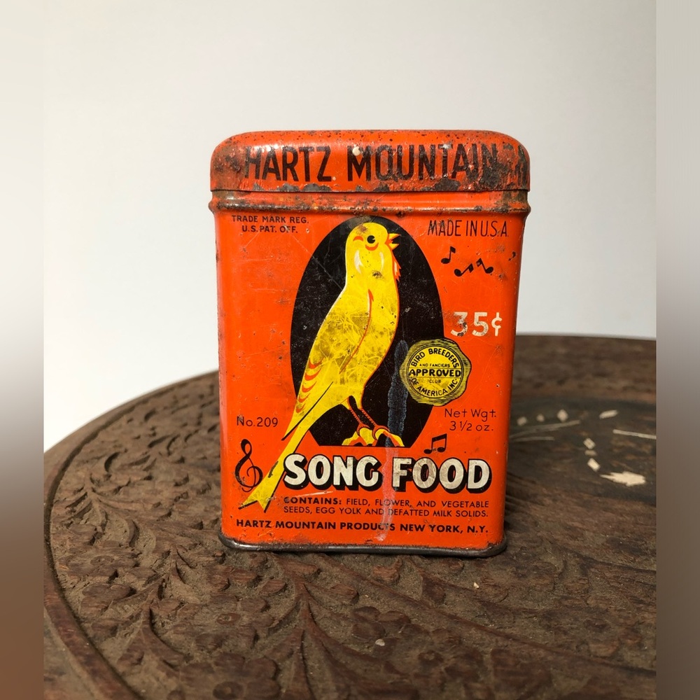 Vintage 1950 Hartz Songbird Seed Metal Tin